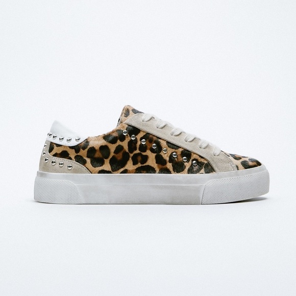 Zara Shoes - NWT. Zara Animal Print Sneakers/Leather Trainers. Size 7,5.